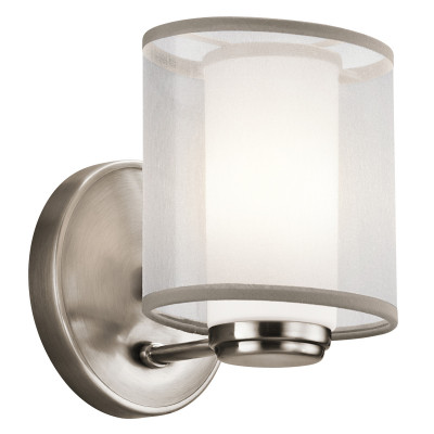 Kichler - Saldana - Applique a parete con un diffusore in vetro e organza dal design moderno - Colore: Satinato - 1 Lampadina G9 3W - IP20 - SKU: KL-SALDANA1