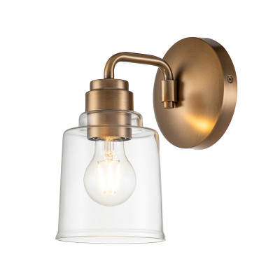 Kichler - Aivian - Applique da parete in acciaio con diffusore in vetro dalle linee eleganti - Colore: Ottone - 1 Lampadina E27 60W - IP20 - SKU: KL-AIVIAN1-WBR