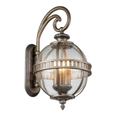 Kichler - Halleron - Applqiue da esterno rustica con struttura in alluminio e diffusore in vetro - Colore: Bronzo - 3 Lampadine E14 40W - IP44 - SKU: KL-HALLERON-2M-BU