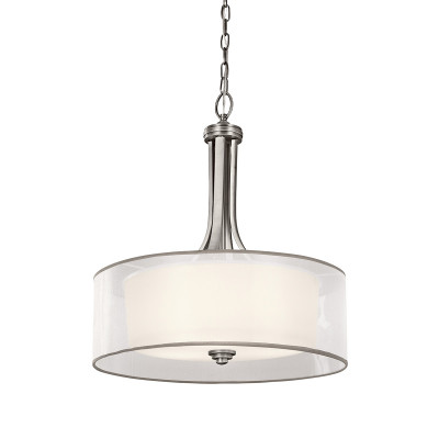 Kichler - Lacey - Lampadario grande con diffusore in vetro opalino e maglia di lino - Colore: Satinato - 4 Lampadine - E27 - 60W - IP20 - SKU: KL-LACEY-P-L-AP