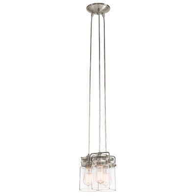 Kichler - Brinley - Lampada a sospensione in acciaio con 3 diffusori in vetro dal design industrial - Colore: Nichel - 3 Lampadine - E27 - 60W - IP20 - SKU: KL-BRINLEY3-NI