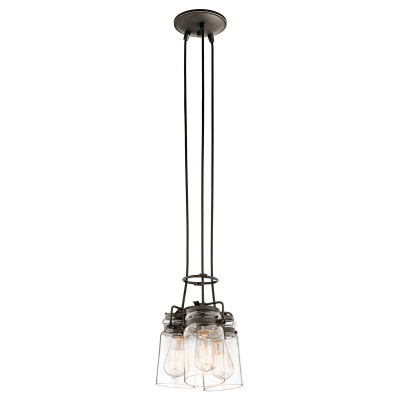 Kichler Brinley Lampada a sospensione in acciaio con 3 diffusori in vetro dal design industrial Colore: Bronzo