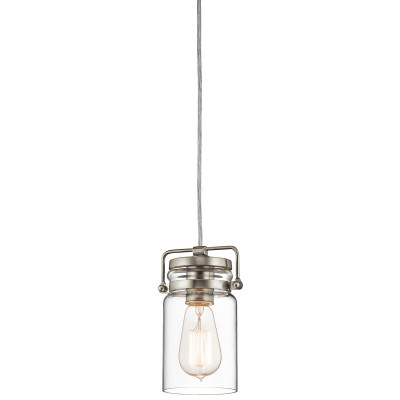 Kichler - Brinley - Lampada a sospensione in acciaio con un diffusore in vetro dal design industrial - Colore: Nichel - 1 Lampadina - E27 - 60W - IP20 - SKU: KL-BRINLEY-MP-NI