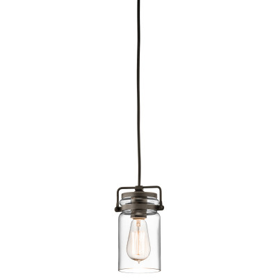 Kichler - Brinley - Lampada a sospensione in acciaio con un diffusore in vetro dal design industrial - Colore: Bronzo - 1 Lampadina - E27 - 60W - IP20 - SKU: KL-BRINLEY-MP-OZ