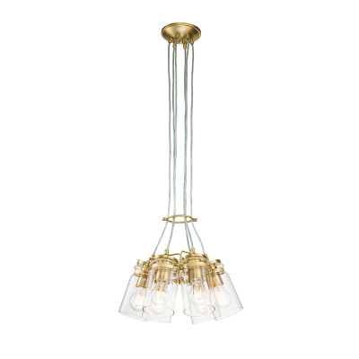Kichler - Brinley - Lampada a sospensione in acciaio dal design industrial con 6 diffusori in vetro - 6 Lampadine E27 60W - IP20 - SKU: KL-BRINLEY6