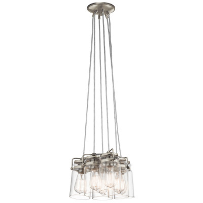 Kichler - Brinley - Lampada a sospensione in acciaio dal design industrial con 6 diffusori in vetro - Colore: Nichel - 6 Lampadine - E27 - 60W - IP20 - SKU: KL-BRINLEY6-NI