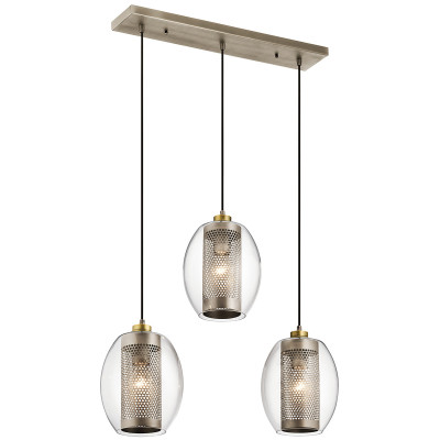 Kichler - Asher - Lampada a sospensione lineare in acciaio 3 diffusori in vetro dal design moderno - 3 Lampadine E27 60W - IP20 - SKU: KL-ASHER-3PR-AP