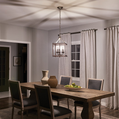 Kichler - Larkin - Lampadario medio in acciaio con diffusore a 3 luci dal design rustico - 3 Lampadine E14 60W - IP20 - SKU: KL-LARKIN-P-M