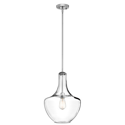 Kichler - Everly - Lampada a sospensione media in acciaio diffusore in vetro dal design moderno - Colore: Cromato - 1 Lampadina - E27 - 60W - IP20 - SKU: KL-EVERLY-P-M-CH
