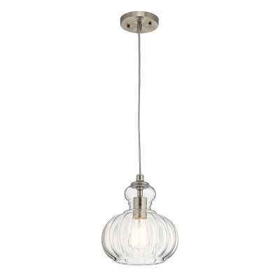 Kichler - Riviera - Lampada a sospensione moderna con struttura in acciaio con diffusore in vetro - Colore: Nichel - 1 Lampadina E27 60W - IP20 - SKU: KL-RIVIERA-P-A