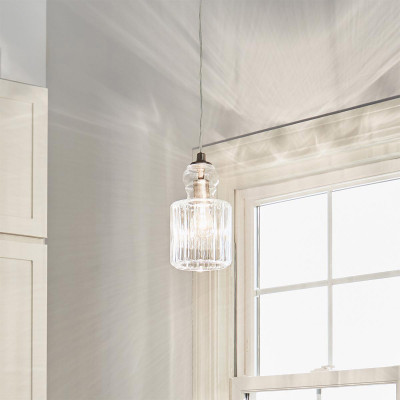 Kichler - Riviera - Lampada a sospensione moderna struttura in acciaio con diffusore in vetro - Colore: Nichel - 1 Lampadina E27 60W - IP20 - SKU: KL-RIVIERA-P-B