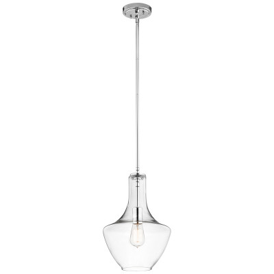 Kichler - Everly - Lampada a sospensione piccola in acciaio diffusore in vetro dal design moderno - Colore: Cromato - 1 Lampadina - E27 - 60W - IP20 - SKU: KL-EVERLY-P-S-CH