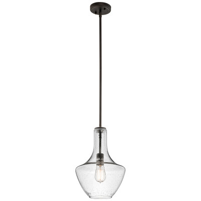 Kichler - Everly - Lampada a sospensione piccola in acciaio diffusore in vetro dal design moderno - Colore: Bronzo - 1 Lampadina - E27 - 60W - IP20 - SKU: KL-EVERLY-P-S-OZ