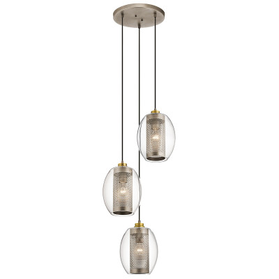 Kichler - Asher - Lampada a sospensione rotonda in acciaio 3 diffusori in vetro dal design moderno - 3 Lampadine E27 60W - IP20 - SKU: KL-ASHER-3PC-AP
