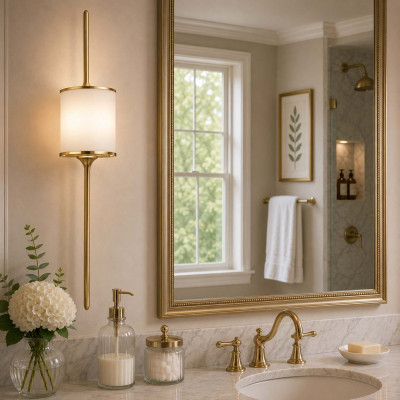 Kichler Mona Lampada da parete grande in acciaio per bagno con diffusore in vetro a LED G9 Colore: Oro