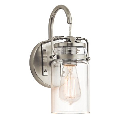 Kichler - Brinley - Lampada da parete in acciaio con diffusore in vetro dal design industrial - Colore: Nichel - 1 Lampadina - E27 - 60W - IP20 - SKU: KL-BRINLEY1-NI