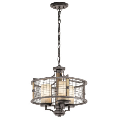 Kichler - Ahrendale - Lampadario con struttura in metallo design rustico e 3 diffusori in vetro - Colore: Ruggine - 3 Lampadine E27 60W - IP20 - SKU: KL-AHRENDALE3