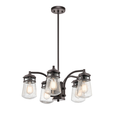 Kichler - Lyndon - Lampadario da esterno a 5 diffusori in vetro con struttura in alluminio rustica - Colore: Bronzo - 5 Lampadine E27 75W - IP44 - SKU: KL-LYNDON-5P-AZ