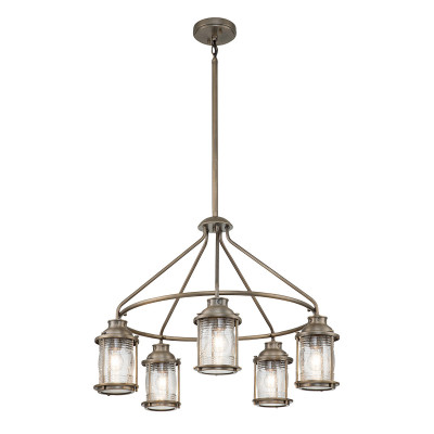 Kichler - Ashland Bay - Lampadario da esterno a 5 luci con struttura in acciaio e con diffusori in vetro - Colore: Bronzo - 5 Lampadine E27 60W - IP44 - SKU: KL-ASHLANDBAY-5P-BU
