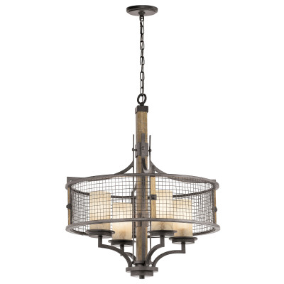 Kichler - Ahrendale - Lampadario design rustico con struttura in metallo e 4 diffusori in vetro - Colore: Ruggine - 4 Lampadine E27 100W - IP20 - SKU: KL-AHRENDALE4