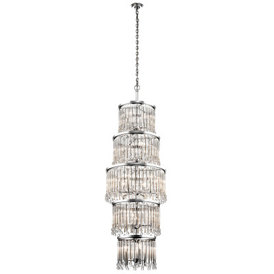 Kichler - Piper - Lampadario gigante rotondo a 18 luci moderno in acciaio e pendenti in cristallo - Colore: Cromato - 18 Lampadine E14 60W - IP20 - SKU: KL-PIPER-18P-PC
