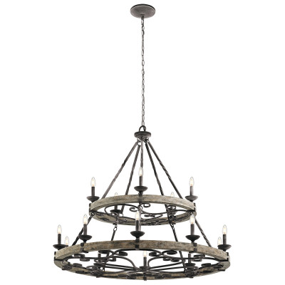 Kichler - Taulbee - Lampadario gigante rustico a 15 luci in metallo e impiallacciatura in legno - Colore: Ruggine - 15 Lampadine E14 60W - IP20 - SKU: KL-TAULBEE15