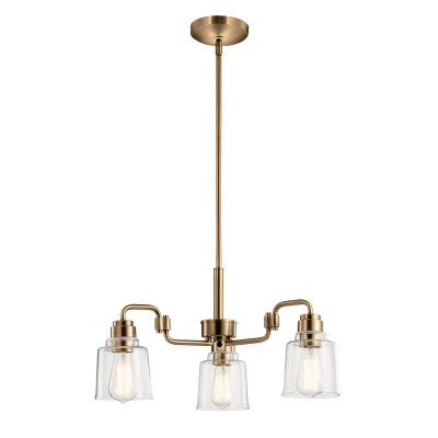 Kichler - Aivian - Lampadario in acciaio a 3 luci con diffusori in vetro dalle linee eleganti - Colore: Ottone - 3 Lampadine E27 60W - IP20 - SKU: KL-AIVIAN3-WBR