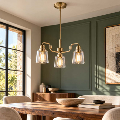 Kichler Aivian Lampadario in acciaio a 3 luci con diffusori in vetro dalle linee eleganti Colore: Ottone