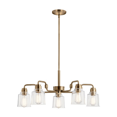 Kichler - Aivian - Lampadario in acciaio a 5 luci con diffusori in vetro dalle linee eleganti - Colore: Ottone - 5 Lampadine E27 60W - IP20 - SKU: KL-AIVIAN5-WBR
