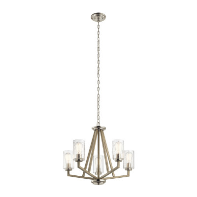 Kichler - Deryn - Lampadario in acciaio con 5 diffusori in vetro dal design minimal - 5 Lampadine E27 60W - IP20 - SKU: KL-DERYN5