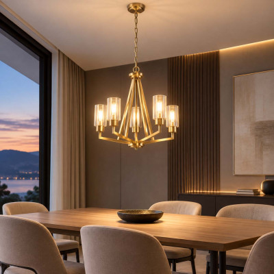 Kichler Deryn Lampadario in acciaio con 5 diffusori in vetro dal design minimal Colore: Ottone
