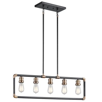 Kichler - Imahn - Lampadario lineare con 5 luci struttura in acciaio dal design industrial - Colore: Nero - 5 Lampadine E27 60W - IP20 - SKU: KL-IMAHN-ISLE