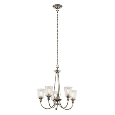 Kichler - Waverly - Lampadario moderno grande in acciaio con 5 diffusori in vetro - Colore: Satinato - 5 Lampadine - E27 - 60W - IP20 - SKU: KL-WAVERLY5-CLP