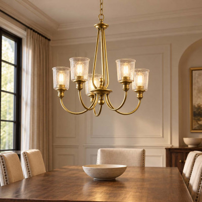 Kichler Waverly Lampadario moderno grande in acciaio con 5 diffusori in vetro Colore: Ottone