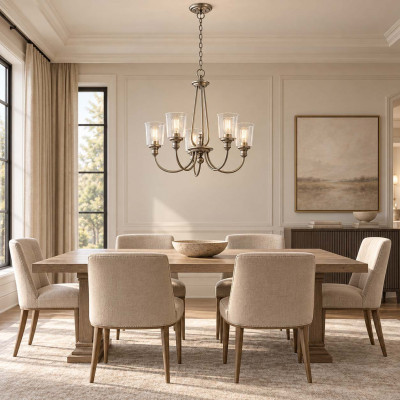 Kichler Waverly Lampadario moderno grande in acciaio con 5 diffusori in vetro Colore: Satinato