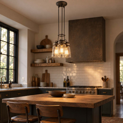 Kichler Brinley Lampadario moderno in acciaio con 3 diffusori in vetro a grappolo Colore: Bronzo
