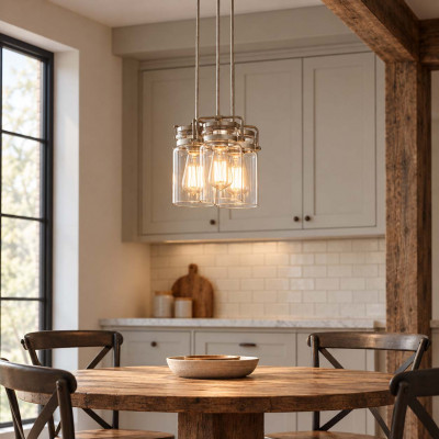 Kichler Brinley Lampadario moderno in acciaio con 3 diffusori in vetro a grappolo Colore: Nichel