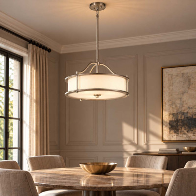 Kichler Emory Lampadario moderno in acciaio con diffusore in vetro Colore: Satinato