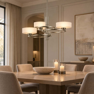 Kichler Aleeka Lampadario moderno in alluminio con 3 diffusori in vetro con luce a LED Colore: Satinato