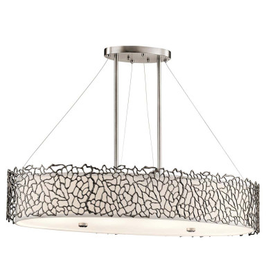 Kichler - Silver Coral - Lampadario moderno in metallo con diffusore in tessuto e vetro con 4 lampadine - Colore: Satinato - 4 Lampadine E27 100W - IP20 - SKU: KL-SILVER-CORAL-ISLE