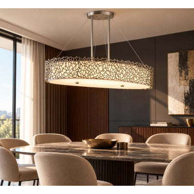 Kichler Silver Coral Lampadario moderno in metallo con diffusore in tessuto e vetro con 4 lampadine Colore: Satinato