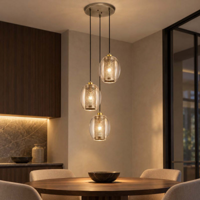Kichler Asher Lampadario moderno rotondo in acciaio con 3 diffusori pendenti in vetro