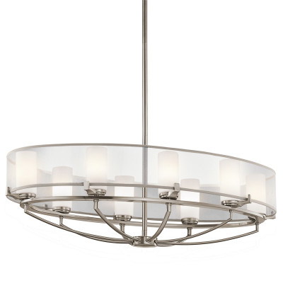 Kichler - Saldana - Lampadario ovale a 8 luci con diffusore in vetro e organza dal design moderno - Colore: Satinato - 8 Lampadine G9 3W - IP20 - SKU: KL-SALDANA8