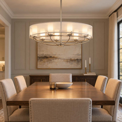 Kichler Saldana Lampadario ovale a 8 luci con diffusore in vetro e organza dal design moderno Colore: Satinato