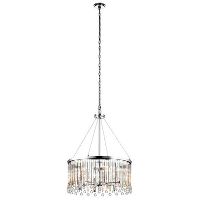 Kichler - Piper - Lampadario rotondo a 6 luci moderno in acciaio e pendenti in cristallo - Colore: Cromato - 6 Lampadine E14 60W - IP20 - SKU: KL-PIPER-6P-PC