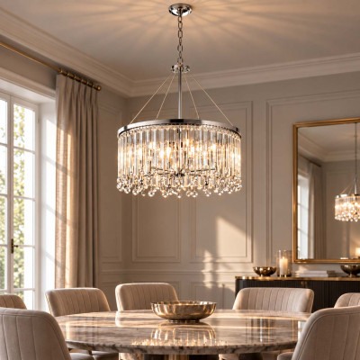Kichler Piper Lampadario rotondo a 6 luci moderno in acciaio e pendenti in cristallo Colore: Cromato