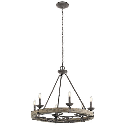 Kichler - Taulbee - Lampadario stile rustico a 6 luci in metallo e impiallacciatura in legno - Colore: Ruggine - 6 Lampadine E14 60W - IP20 - SKU: KL-TAULBEE6