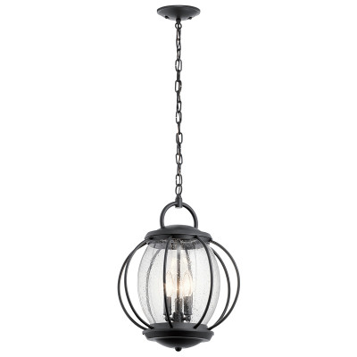 Kichler - Vandalia - Lanterna a catena grande da esterno a 3 luci dal design industrial - Colore: Nero - 3 Lampadine E14 60W - IP44 - SKU: KL-VANDALIA8-L