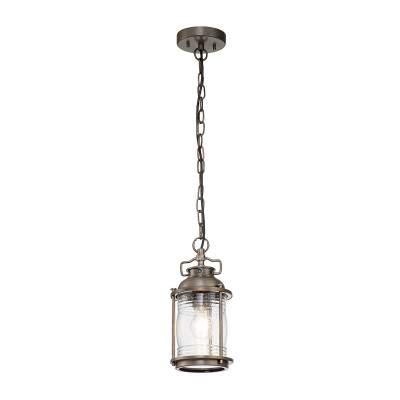 Kichler - Ashland Bay - Lanterna a catena piccola con singolo diffusore in vetro struttura brunita - Colore: Bronzo - 1 Lampadina E27 60W - IP44 - SKU: KL-ASHLANDBAY8-S-BU