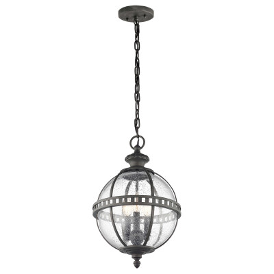 Kichler Halleron Lanterna a sospensione con catena da esterno diffusore in vetro con 3 luci Colore: Grigio Scuro